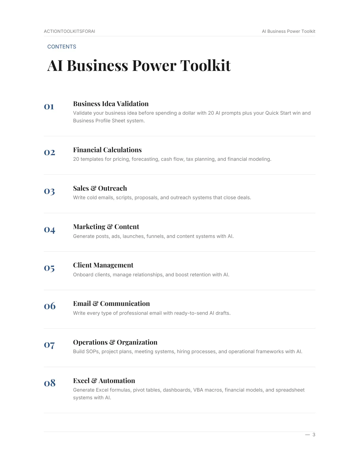 Real page from AI Business Power Toolkit — page 3