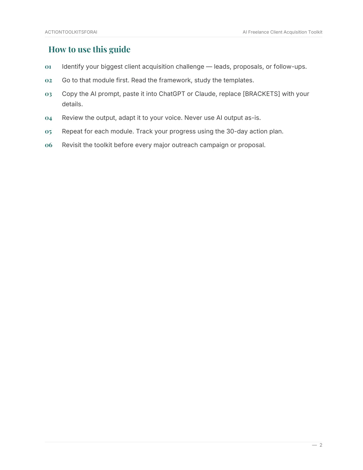 Real page from AI Freelance Client Acquisition Toolkit — page 3