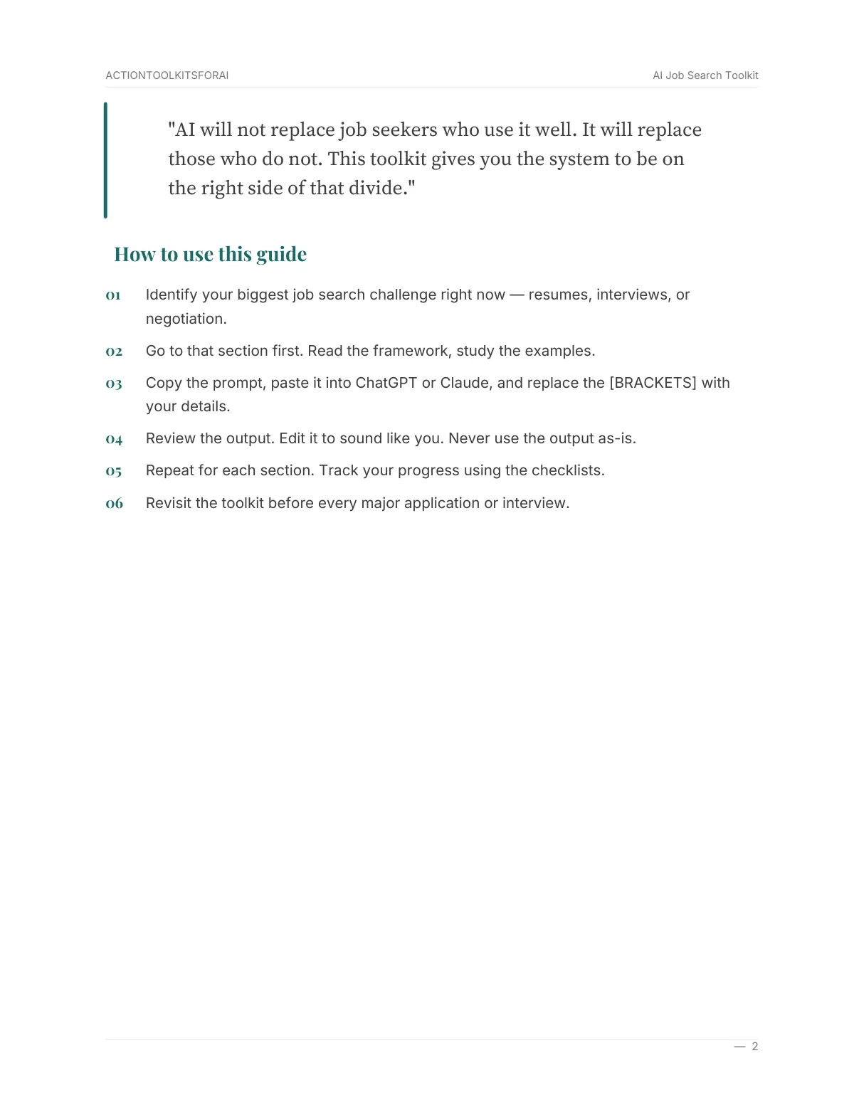 Real page from AI Job Search Toolkit — page 3