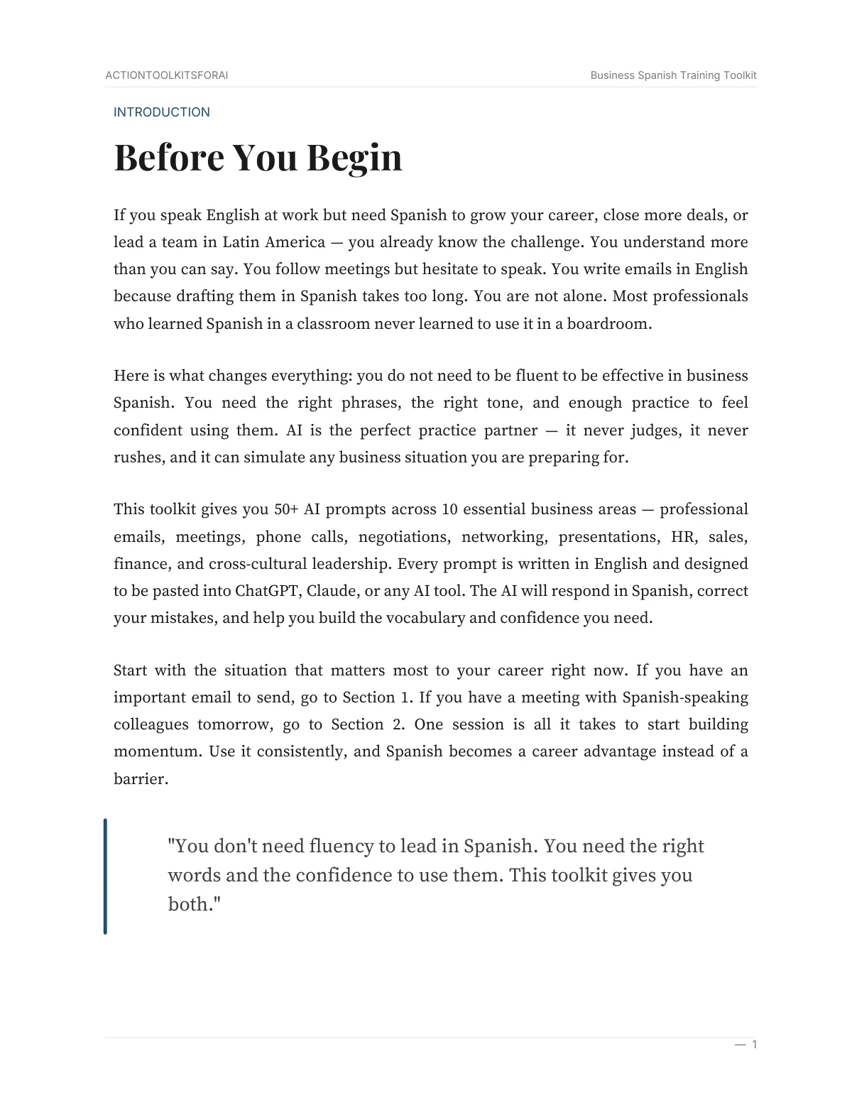 Real page from Business Spanish Training Toolkit — page 2