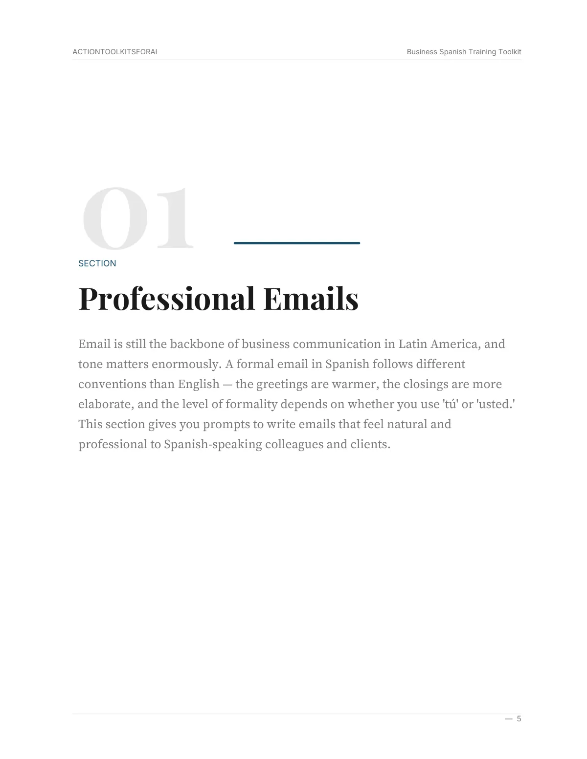 Real page from Business Spanish Training Toolkit — page 4