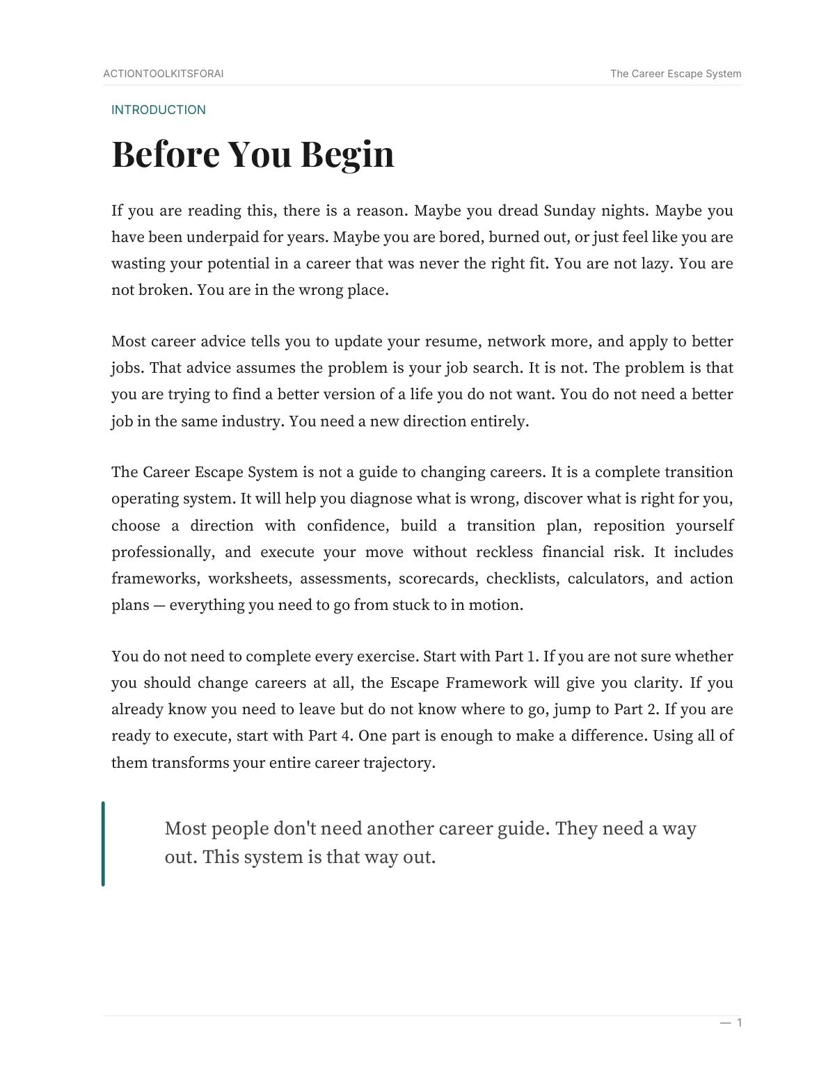 Real page from The Career Escape System — page 2