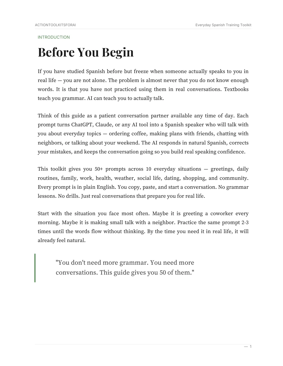 Real page from Everyday Spanish Training Toolkit — page 2