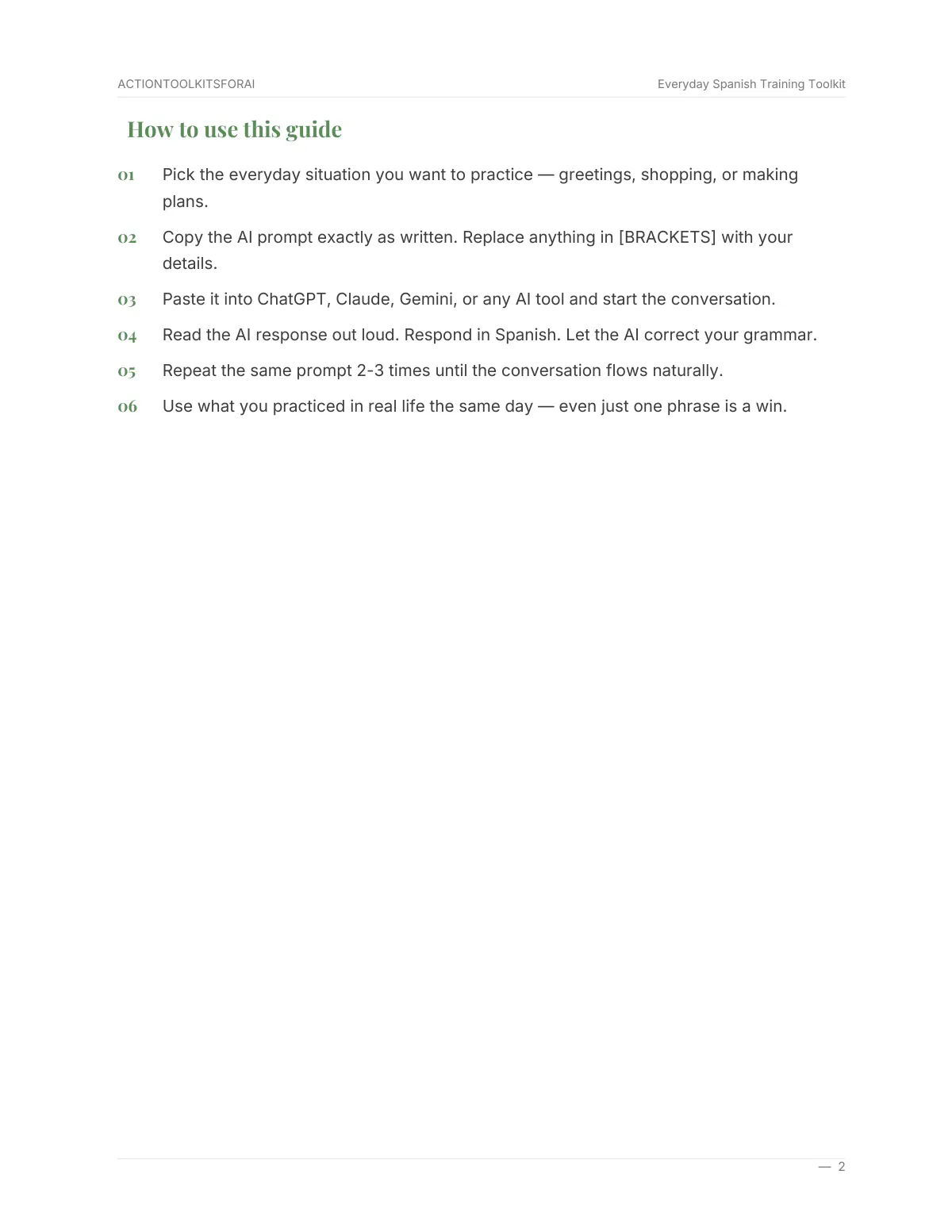 Real page from Everyday Spanish Training Toolkit — page 3