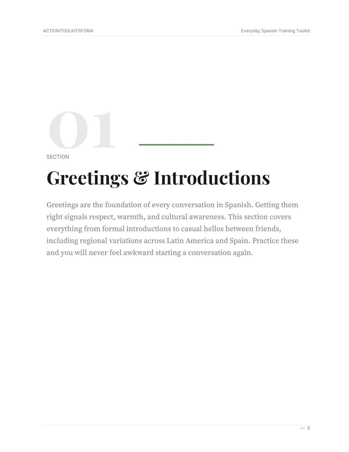 Real page from Everyday Spanish Training Toolkit — page 4