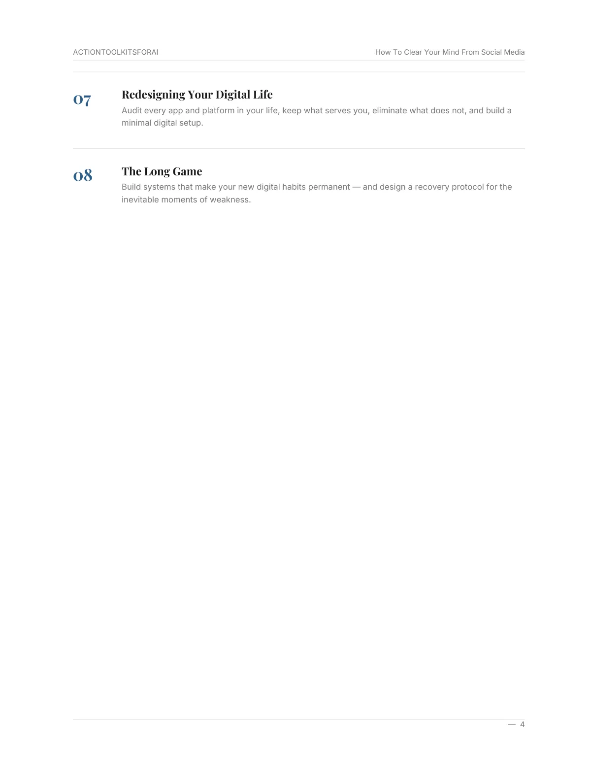 Real page from How To Clear Your Mind From Social Media — page 4